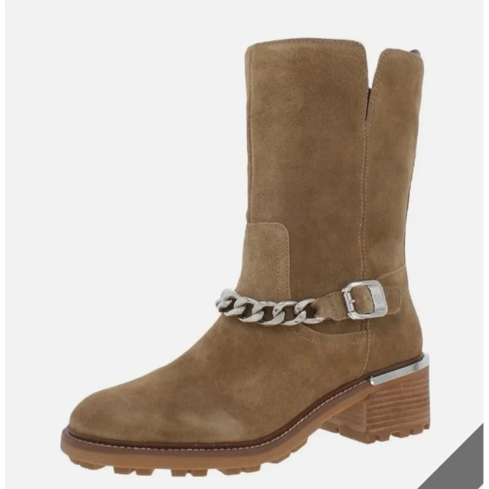 Vince Camuto Women's Suede Chain Link Zipper Ankle Moto Boots Shoes 7.5M NIB‎